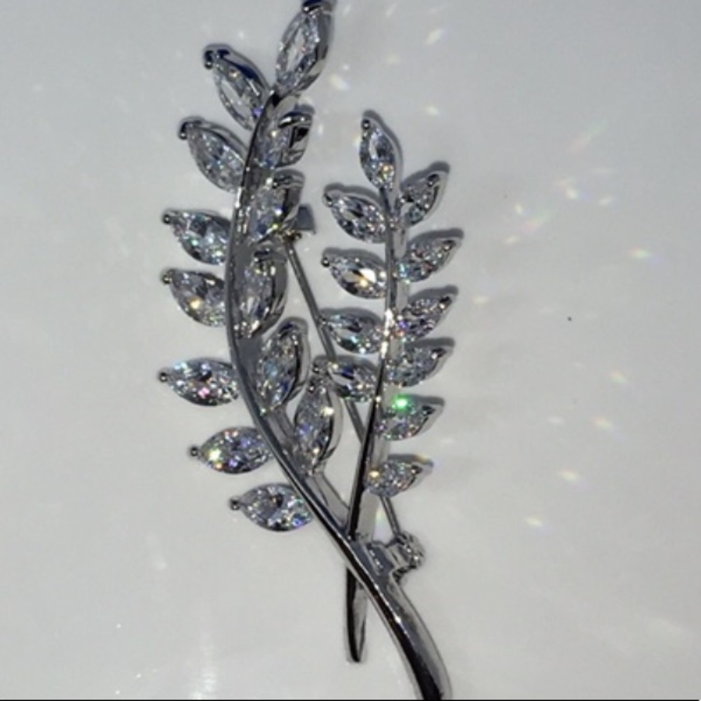 🆕White Gold Dipped Brooch 9.25TCW 2.5" - Picture 1 of 8